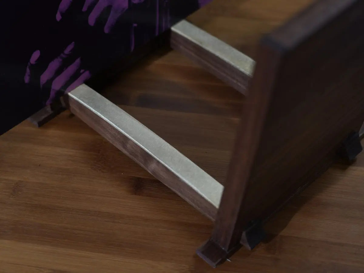 Walnut & Brass Curved LP Display Stand - Needham Woodworks