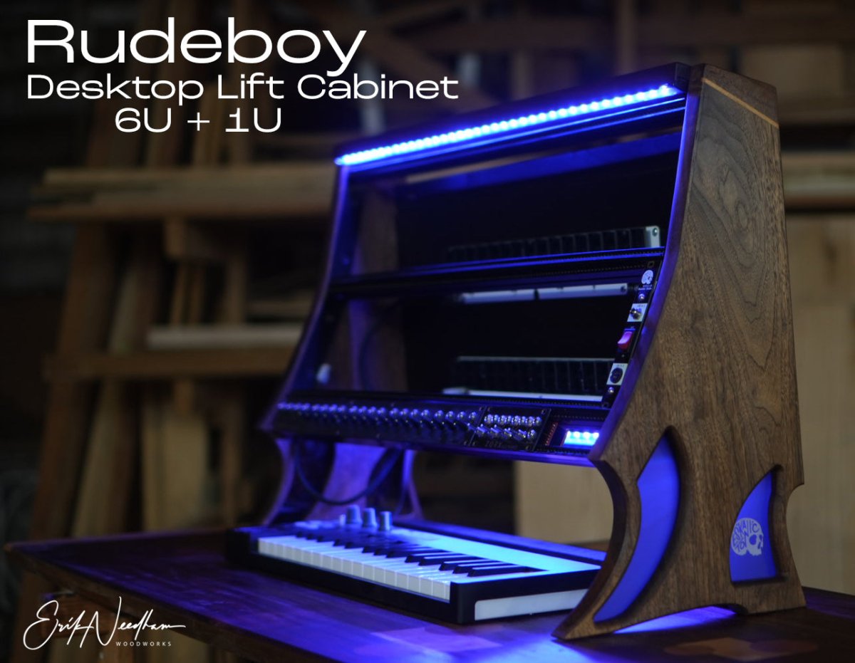 Rudeboy 6U+1U Desktop Lift Cabinet - Needham Woodworks