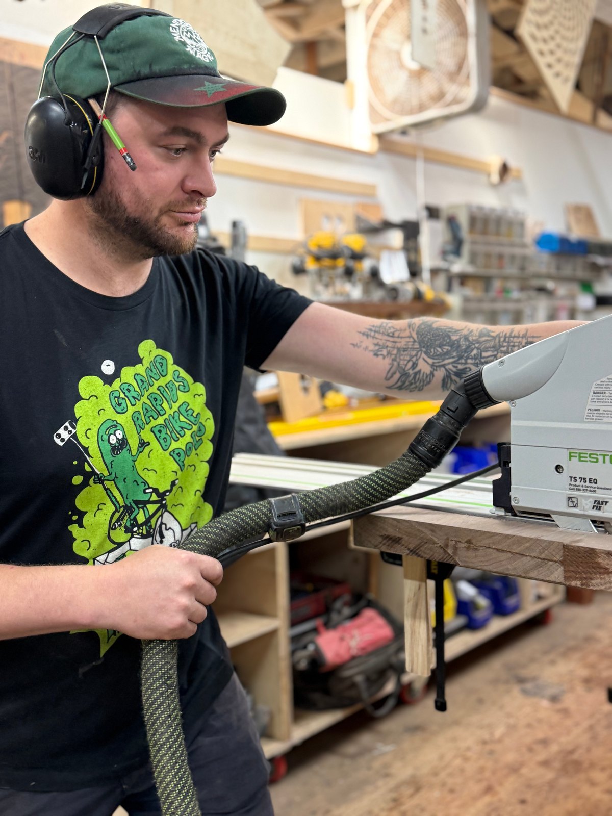 Matt Upmeyer cutting a board with a track saw