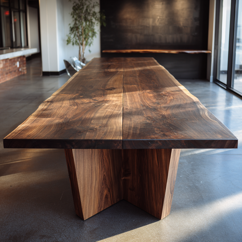 Bookmatched Claro walnut slab table