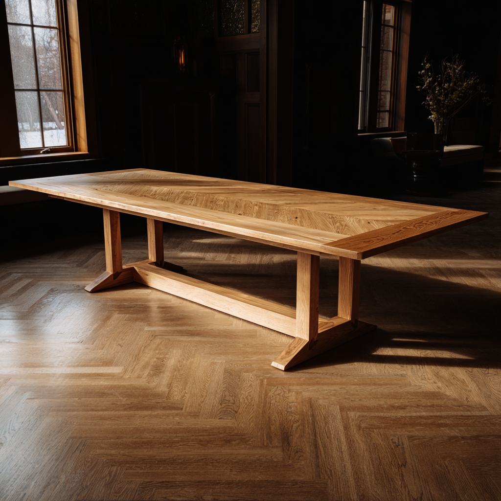 White oak chevron dining table