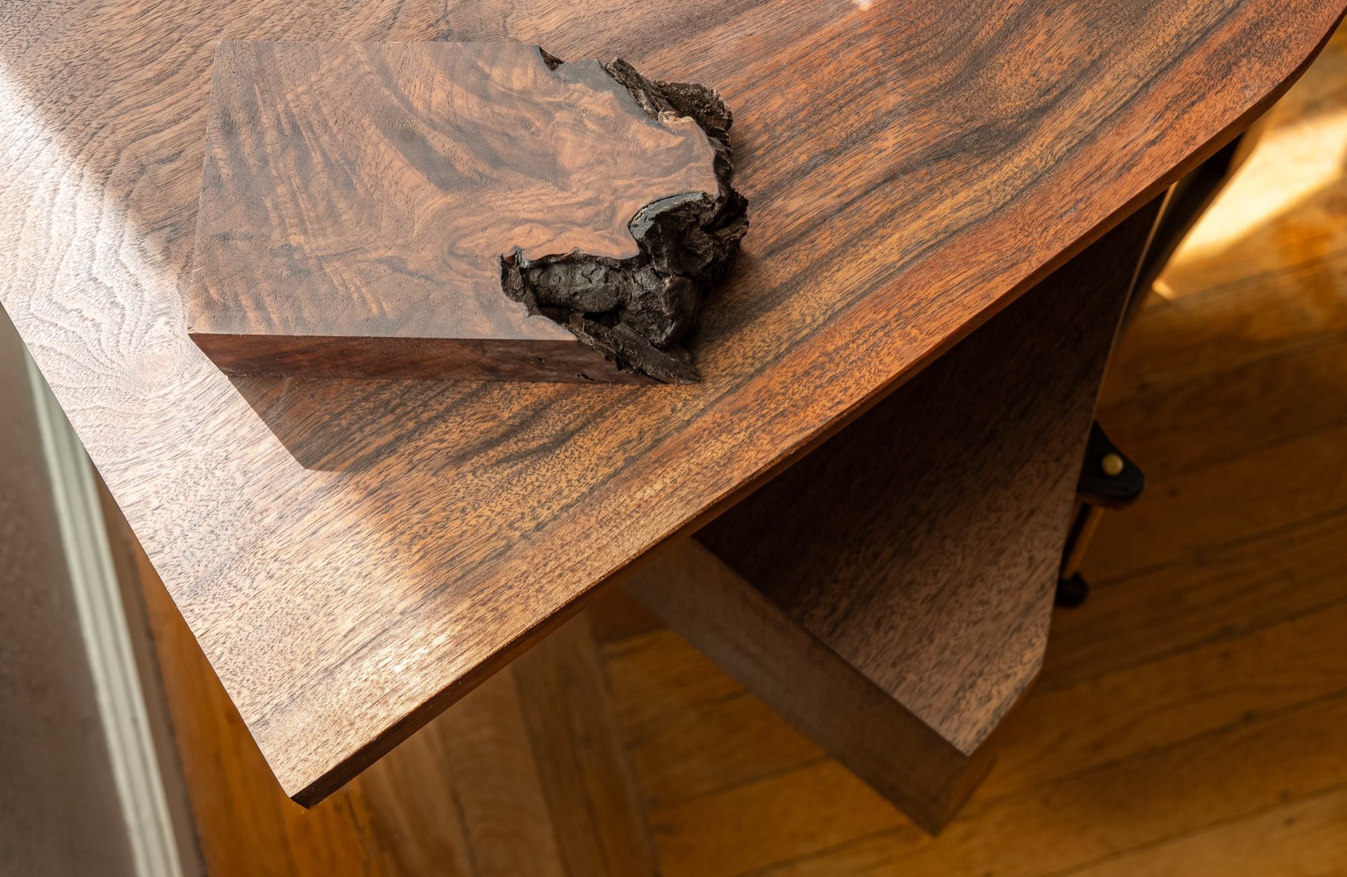Corner of the claro walnut slab, Lani Leads desk